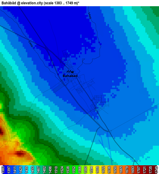 Bahābād elevation map