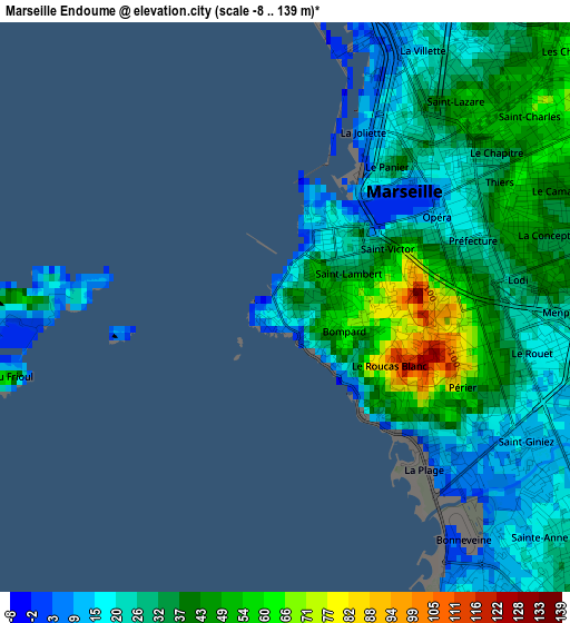 Marseille Endoume elevation map