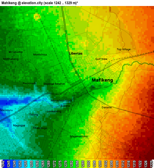 Mahikeng elevation map