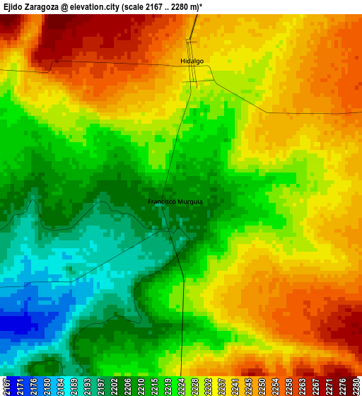 Ejido Zaragoza elevation map