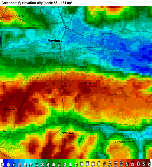 Greenham elevation map