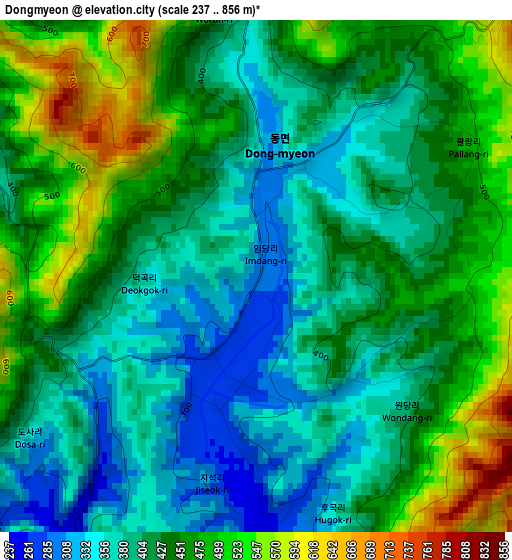 Dongmyeon elevation map