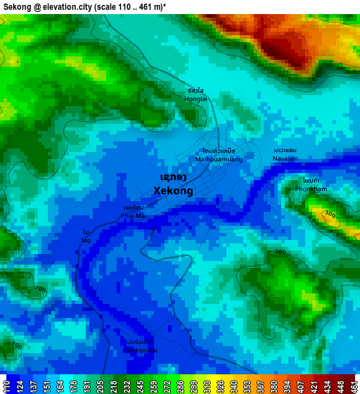 Sekong elevation map
