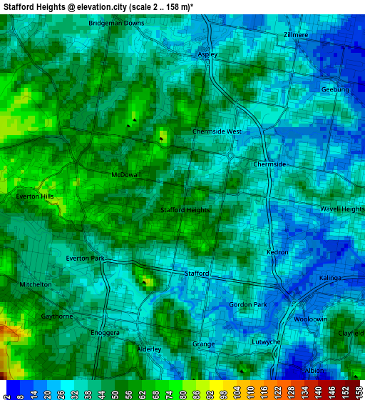 Stafford Heights elevation map