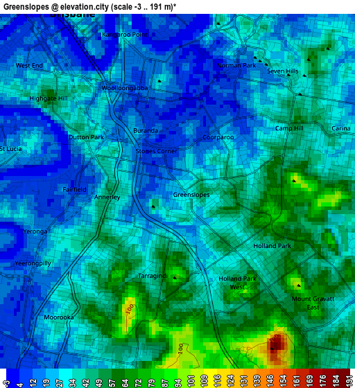 Greenslopes elevation map