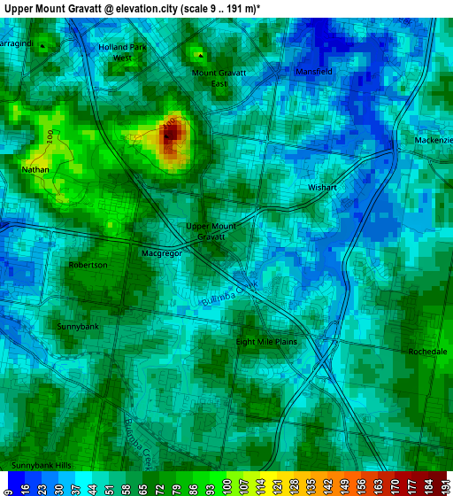 Upper Mount Gravatt elevation map