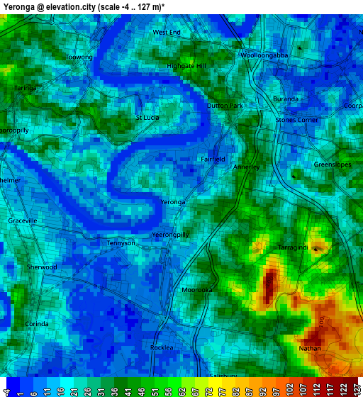 Yeronga elevation map