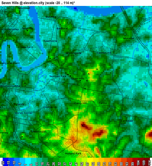 Seven Hills elevation map