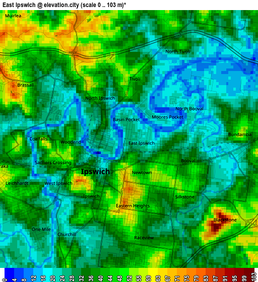 East Ipswich elevation map