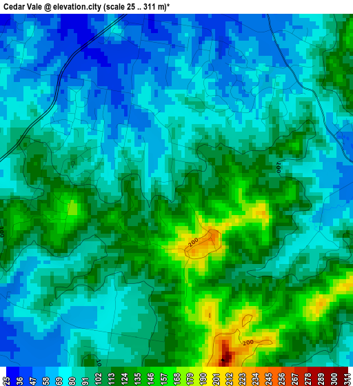 Cedar Vale elevation map