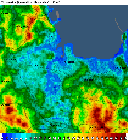 Thorneside elevation map