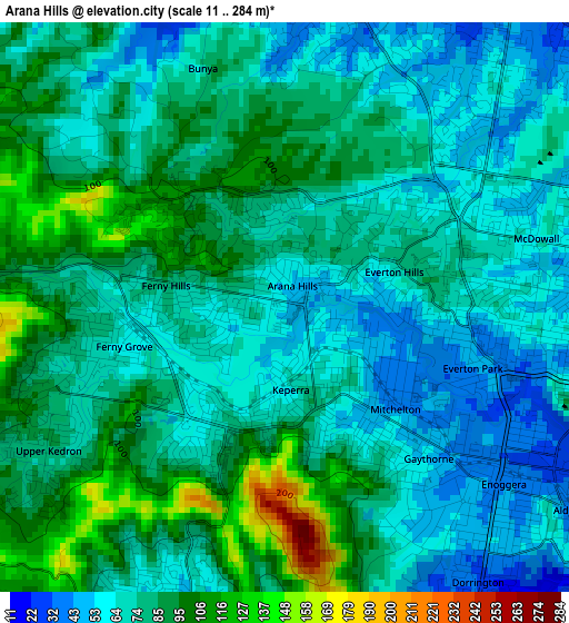 Arana Hills elevation map