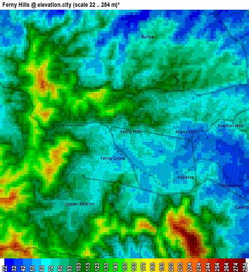 Ferny Hills elevation map