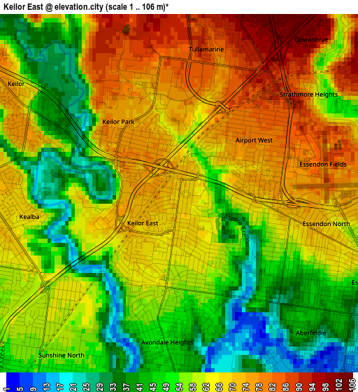 Keilor East elevation map