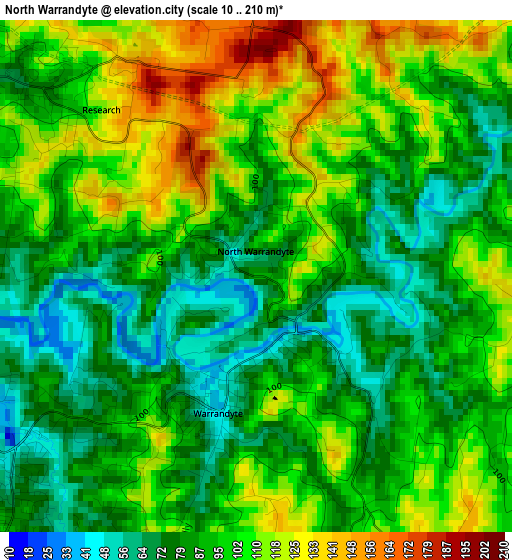 North Warrandyte elevation map