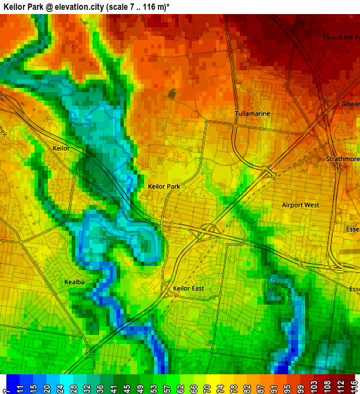 Keilor Park elevation map