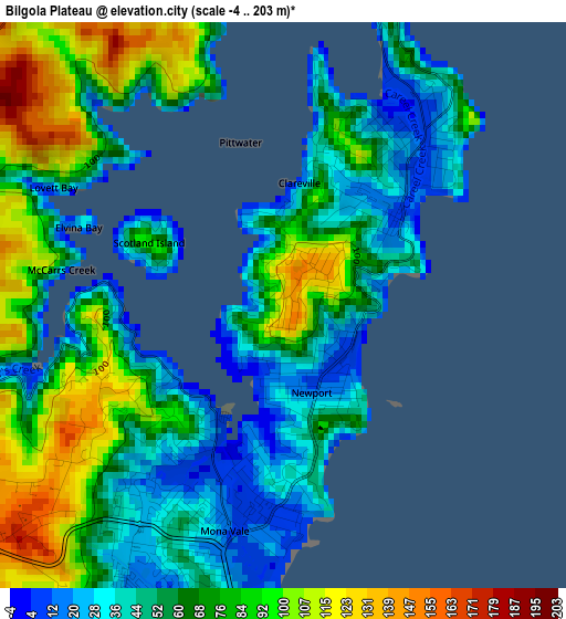 Bilgola Plateau elevation map