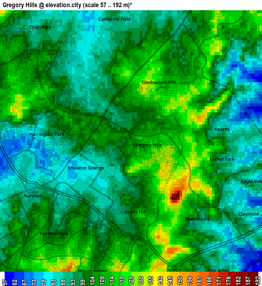 Gregory Hills elevation map