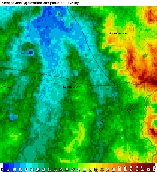 Kemps Creek elevation map