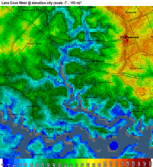 Lane Cove West elevation map