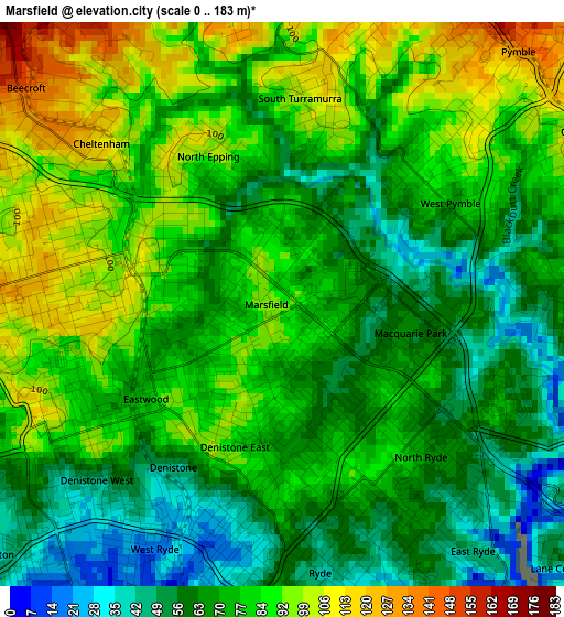 Marsfield elevation map