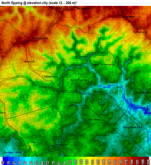 North Epping elevation map