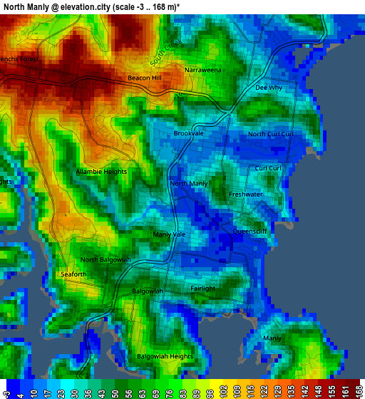 North Manly elevation map