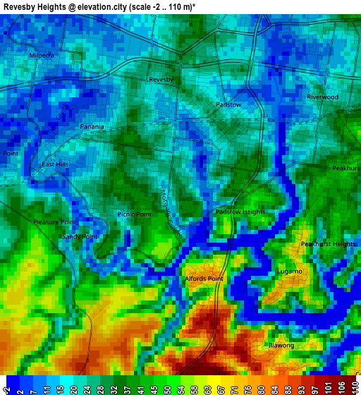 Revesby Heights elevation map