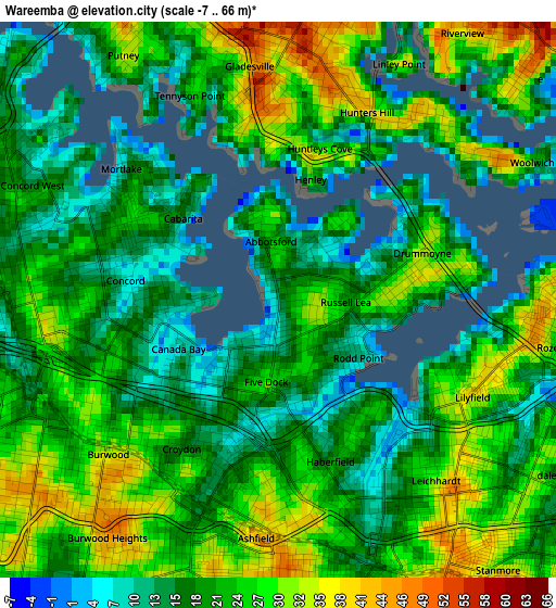 Wareemba elevation map