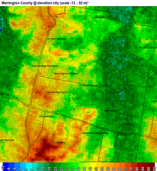 Werrington County elevation map