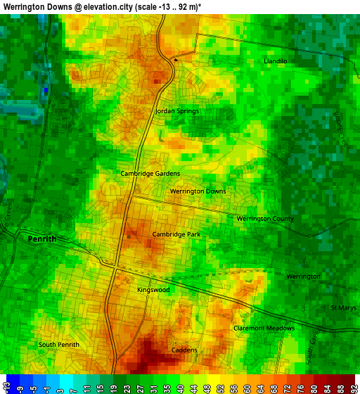 Werrington Downs elevation map