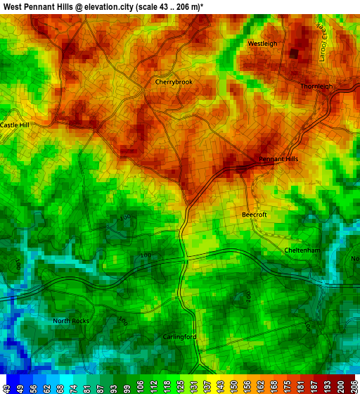 West Pennant Hills elevation map