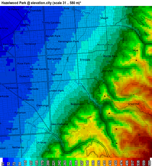 Hazelwood Park elevation map