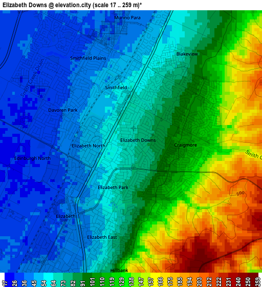 Elizabeth Downs elevation map