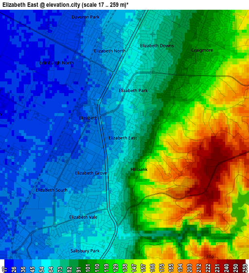 Elizabeth East elevation map