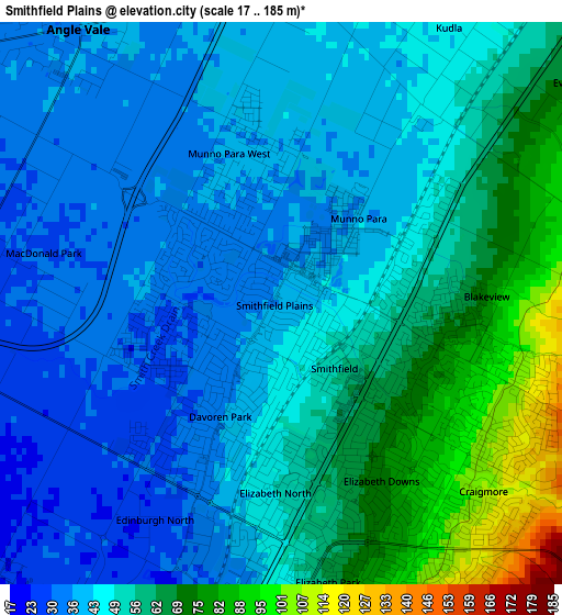 Smithfield Plains elevation map