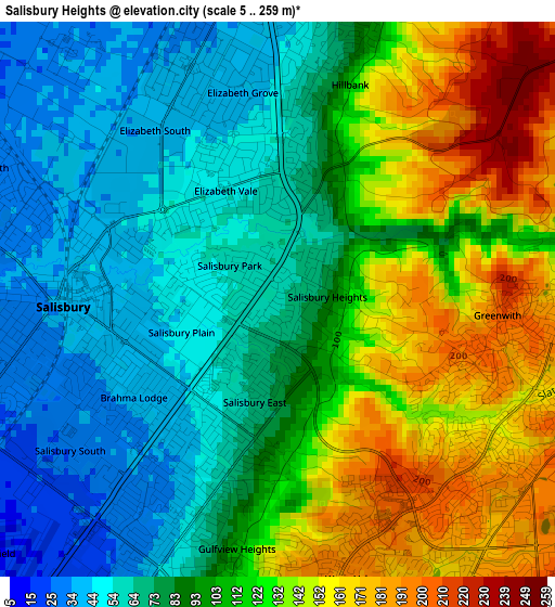 Salisbury Heights elevation map