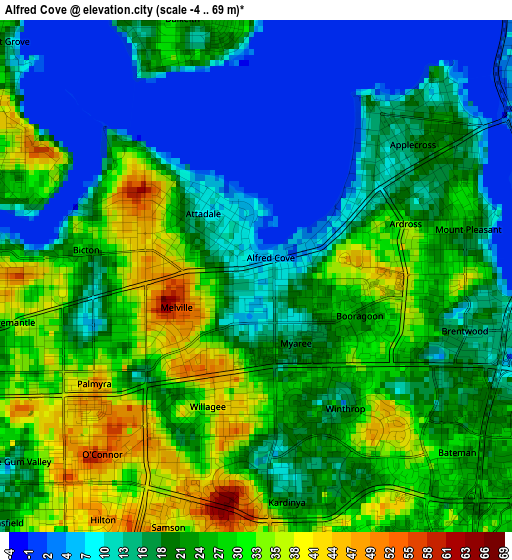 Alfred Cove elevation map