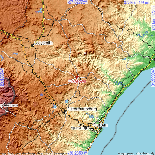 Topographic map of Greytown