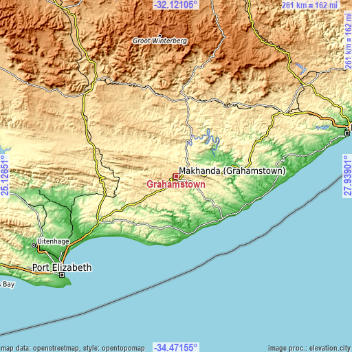 Topographic map of Grahamstown