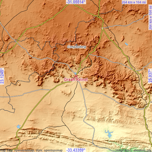 Topographic map of Graaff-Reinet