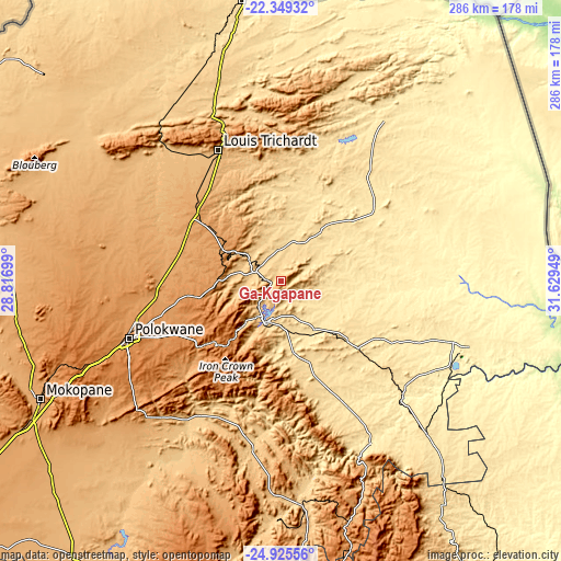 Topographic map of Ga-Kgapane