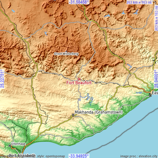 Topographic map of Fort Beaufort