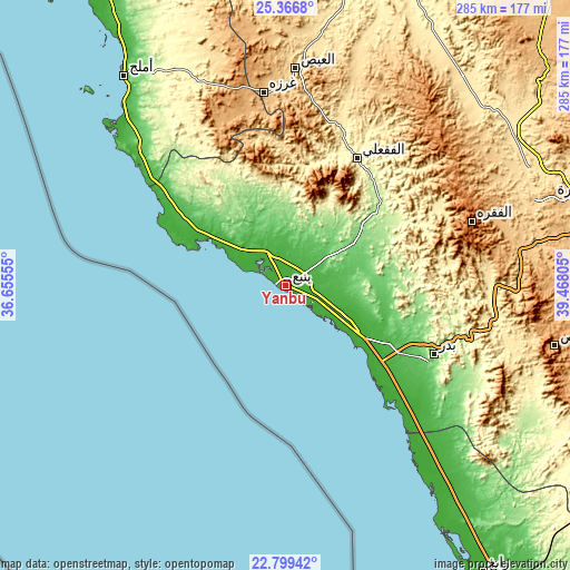 Topographic map of Yanbu