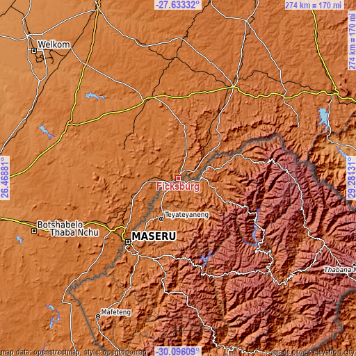 Topographic map of Ficksburg