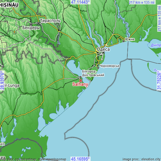 Topographic map of Salhany