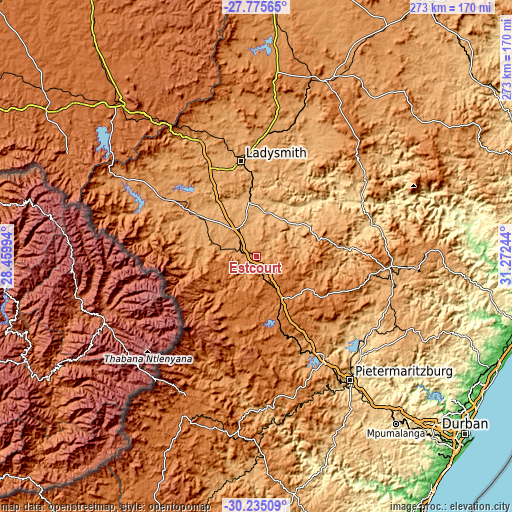 Topographic map of Estcourt