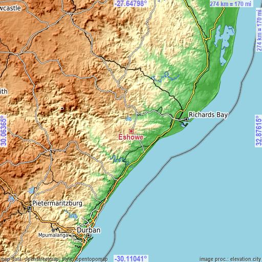 Topographic map of Eshowe