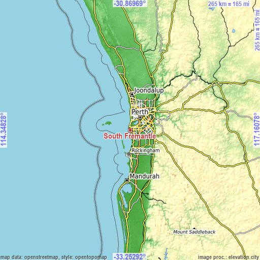 Topographic map of South Fremantle