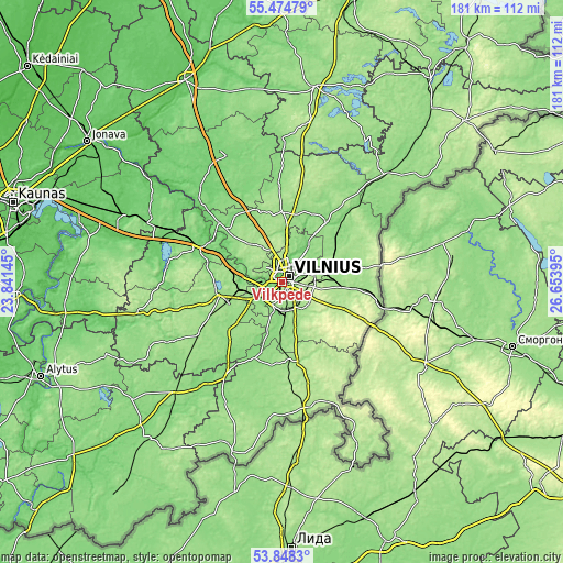 Topographic map of Vilkpėdė